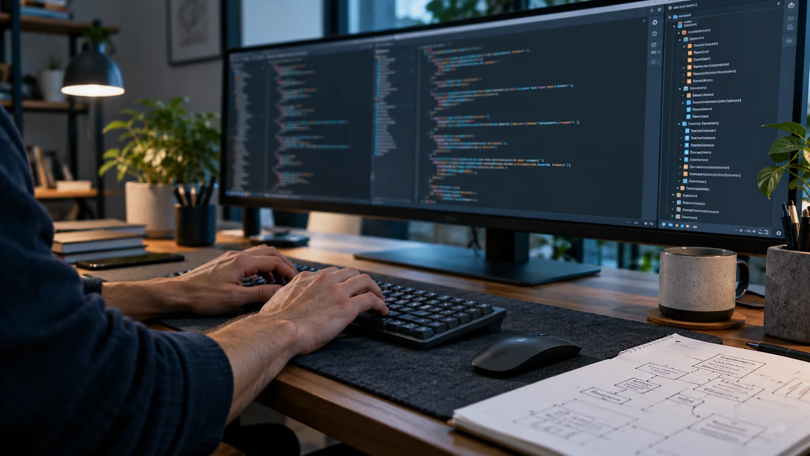 Illustrative developer reviewing website architecture