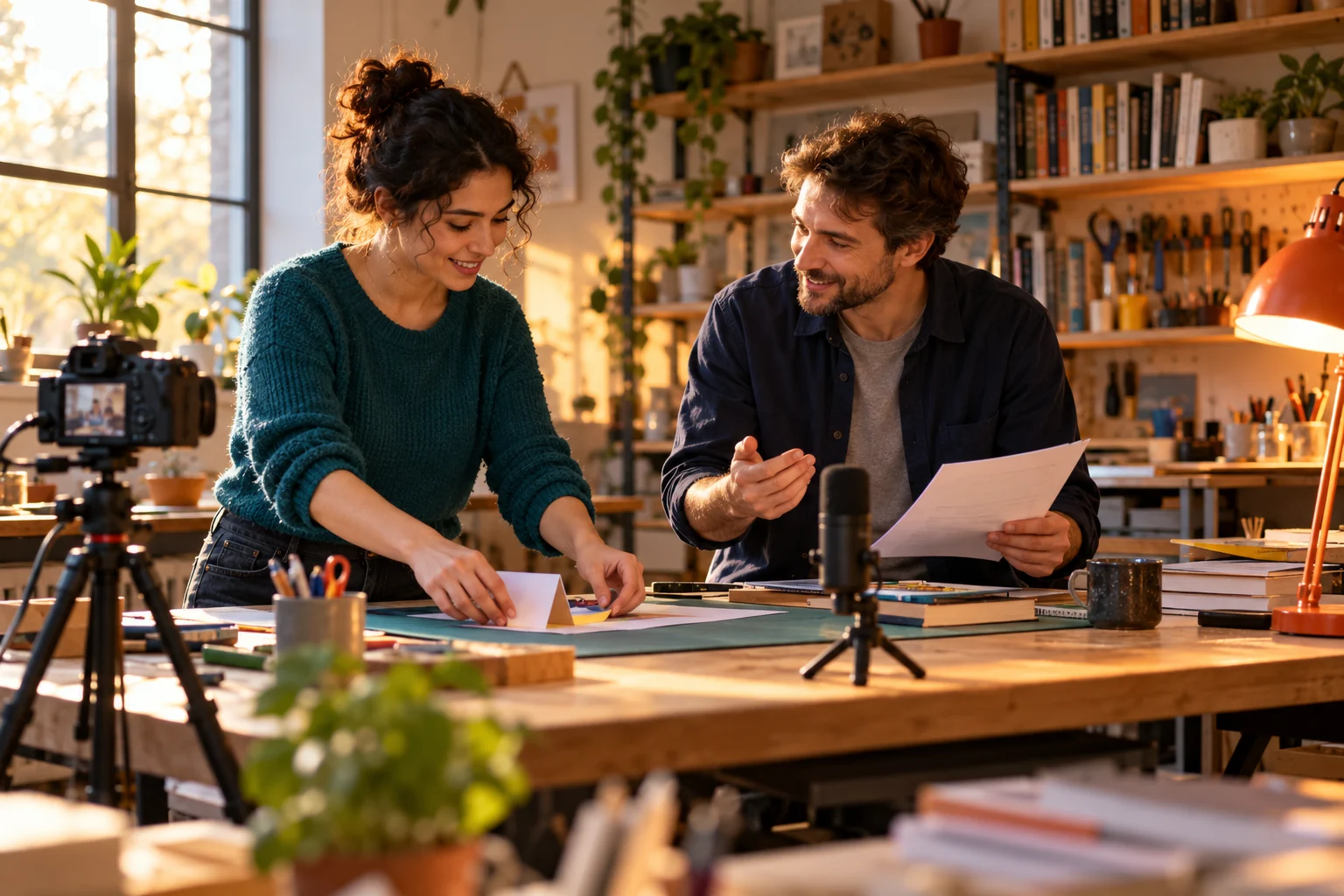 An educator and editor preparing a practical recorded explanation at a workbench
