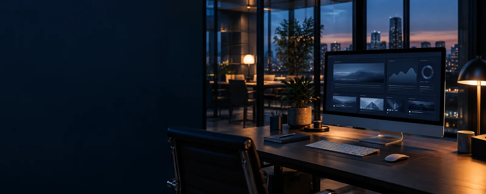 Digital workspace with a website and analytics display